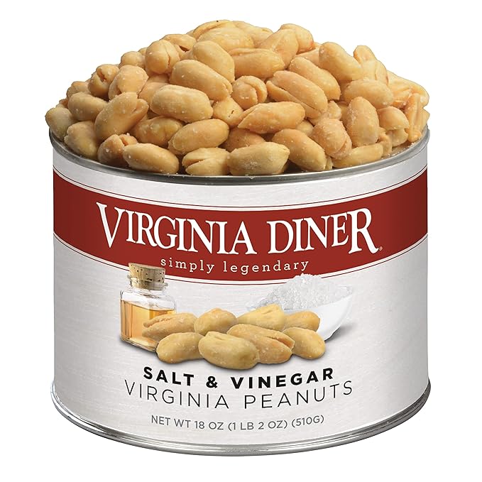 Virginia Diner - Salt and Vinegar Seasoned Extra Large Virgnia Peanuts 18oz in Resealable Can for