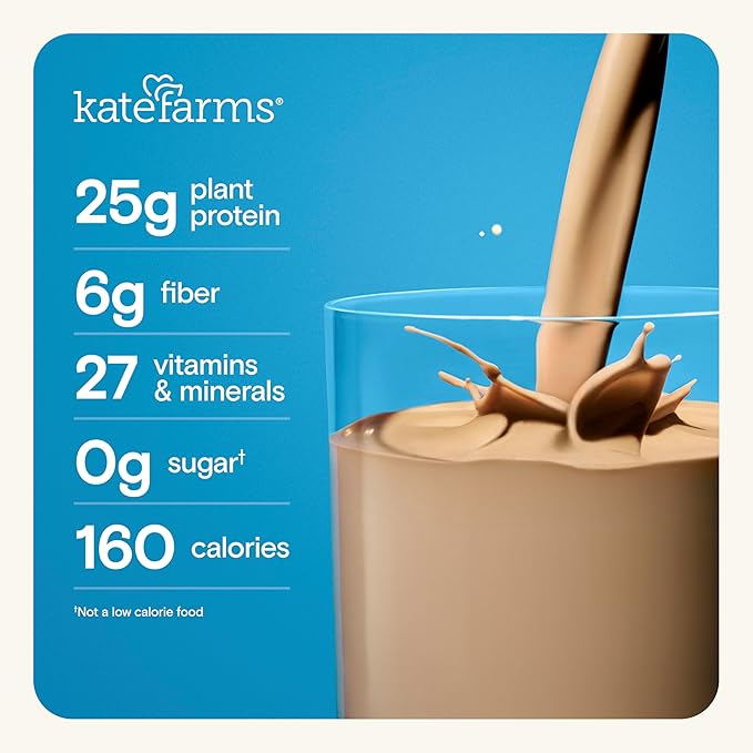 KATE FARMS Organic High Protein Chocolate Nutrition Shake, 25g Protein, 6g Fiber, 27 Vitamins and
