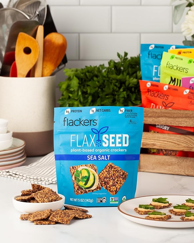 Flackers Organic Sea Salt Flaxseed Crackers, 5 Ounce 1-Pack, Gluten Free, Non GMO, Vegan, Keto