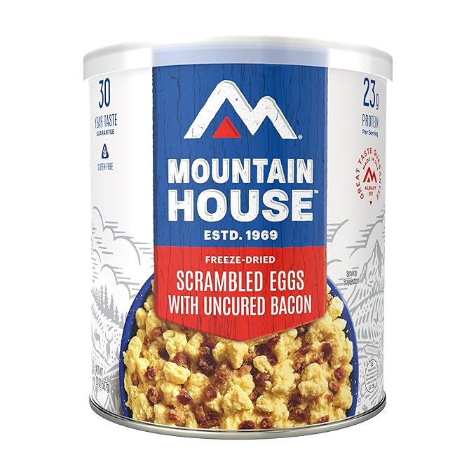 Mountain House Gluten-Free Scrambled Eggs with Uncured Bacon Freeze-Dried Food for Camping, 9