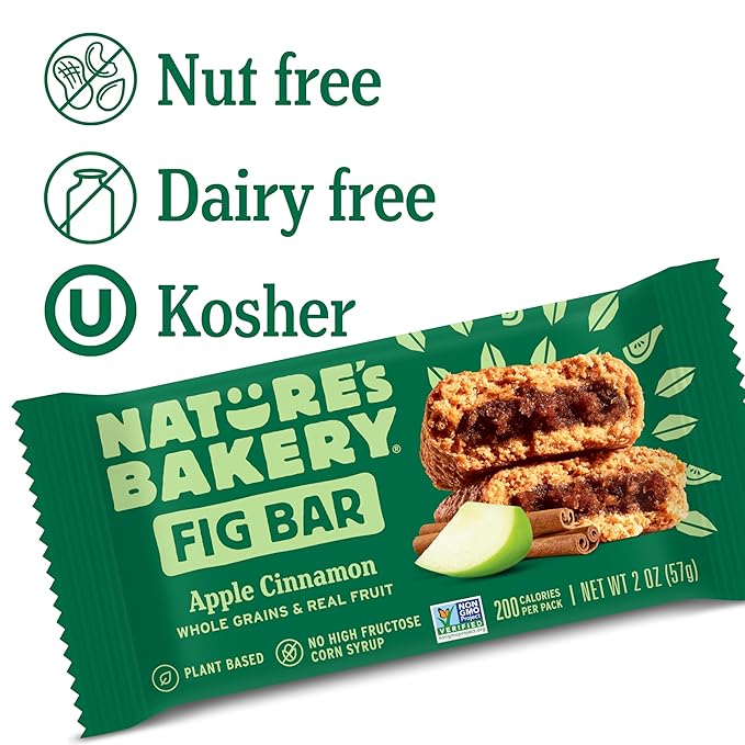 Nature?™s Bakery Whole Wheat Fig Bars, Apple Cinnamon, Real Fruit, Vegan, Non-GMO, Snack bar, 6