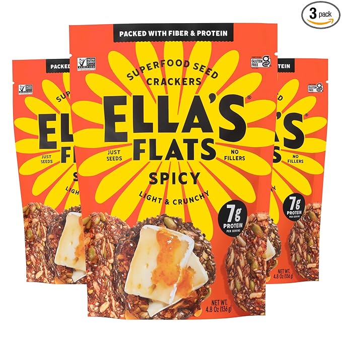 ELLA’S FLATS Spicy All Seed Savory Crisps – All Natural, Gluten Free, Good Source of Protein, High
