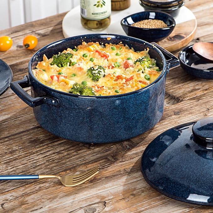 Vicrays Casserole Dish with Lid - Ceramic Lasagna Pan Deep 2 Quart Round Baking Dishes Covered