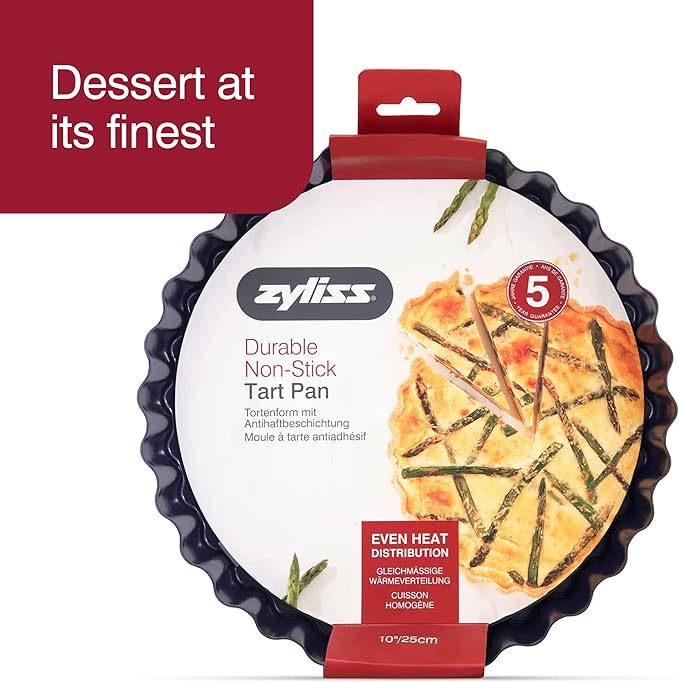 Zyliss E980197 Non-Stick Loose Base Tart Tin | 25cm/10in | Carbon Steel | Dark Blue | Cake