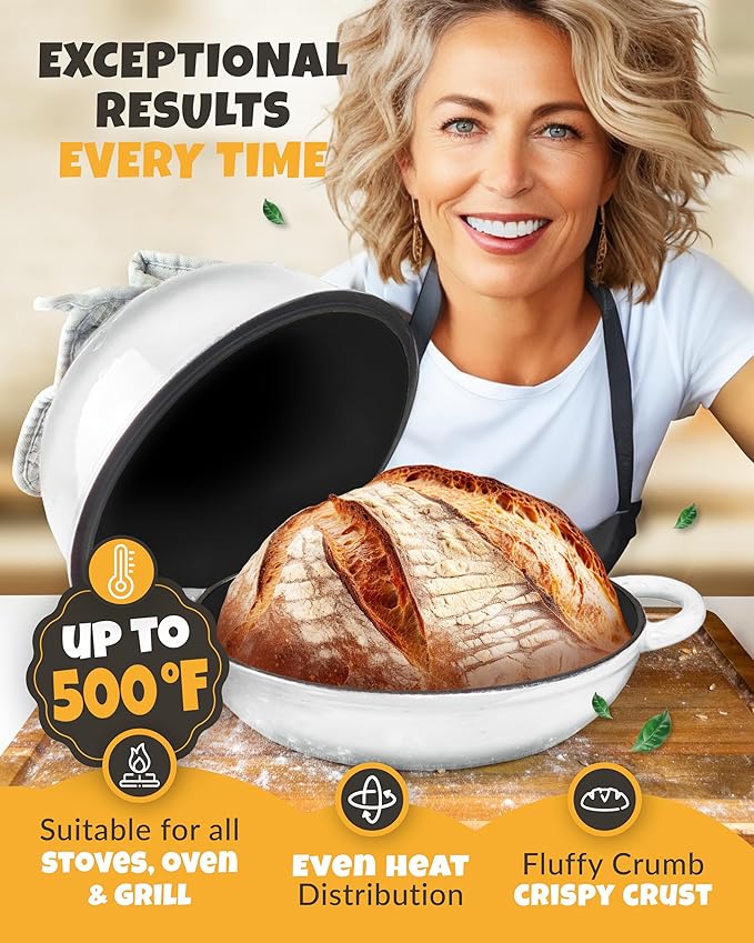 Dutch Oven Bread Baking - 5QT Enamel Bread-Dome - incl Sourdough Bread-Baking Suppliers like Dough