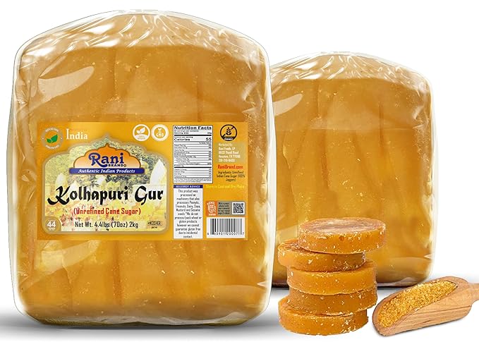 Rani Kolhapuri Gur (Jaggery) 70oz (4.4lbs) 2kg ~ Unrefined Cane Sugar, No Color added, Gluten
