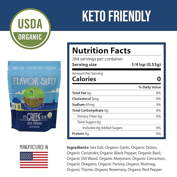 Flavor Seed It's Greek To Me, Organic Greek Seasoning Blend, Gyro & Tzatziki Seasoning, Kebab