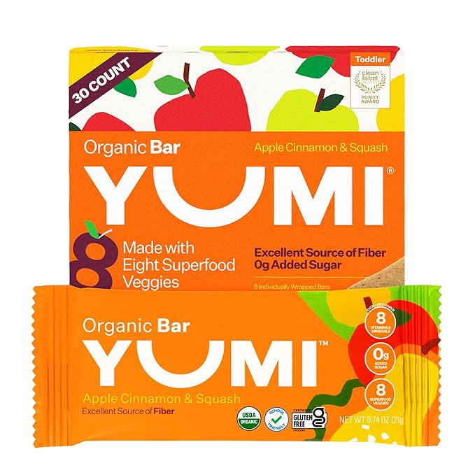 Yumi Organic Toddler Snacks Bars - Gluten-Free, No Added Sugar, 7+ Vegetables, Soft-Baked Crust