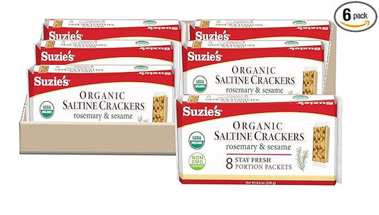 Suzie's Organic Saltines Crackers, Rosemary Sesame, Healthy Gourmet Baked Snack Goodies for Adults