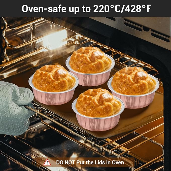 EUSOAR Cake Transport Container, 50pcs 9oz Rose Gold Foil Ramekins Disposable Oven Safe, Dessert