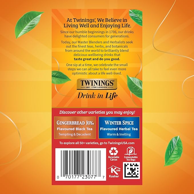Twinings Christmas Black Tea Individually Wrapped Bags, 20 Count (Pack of 1), Aromatic Cinnamon &