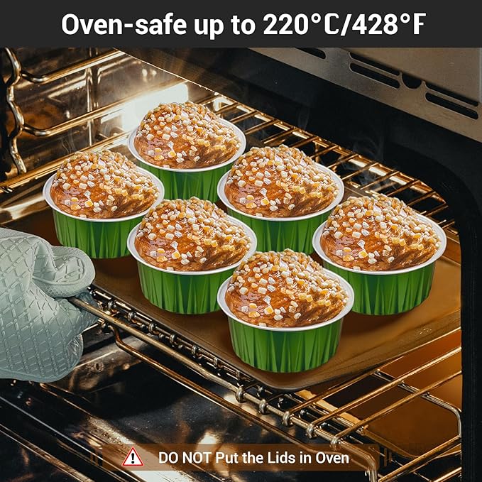 EUSOAR Aluminum Muffin Cups with Lid, 30pcs 5oz Creme Brulee Ramekins Disposable Custard Flan