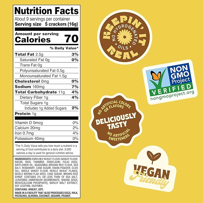 Back to Nature Rosemary & Olive Oil Stoneground Wheat Crackers, Non-GMO, Vegan Friendly Snack
