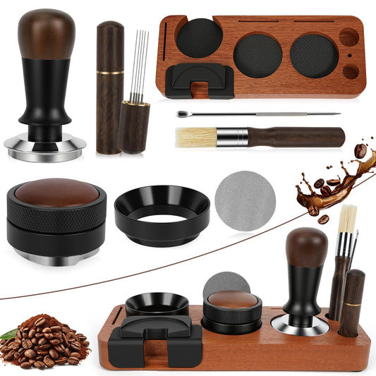 YUNGOO 8 PCS Espresso Accessories Kit, 58mm Espresso Tamper Kit Coffee Tamper Set with Coffee
