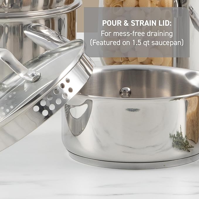T-fal Stainless Steel Cookware Set 11 Piece, Induction, Oven Broiler Safe 500F, Kitchen Cooking Set