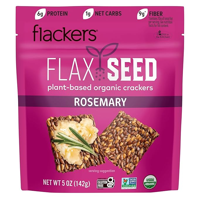 Flackers Organic Rosemary Flaxseed Crackers, 5 Ounce 1-Pack, Gluten Free, Non GMO, Vegan, Keto