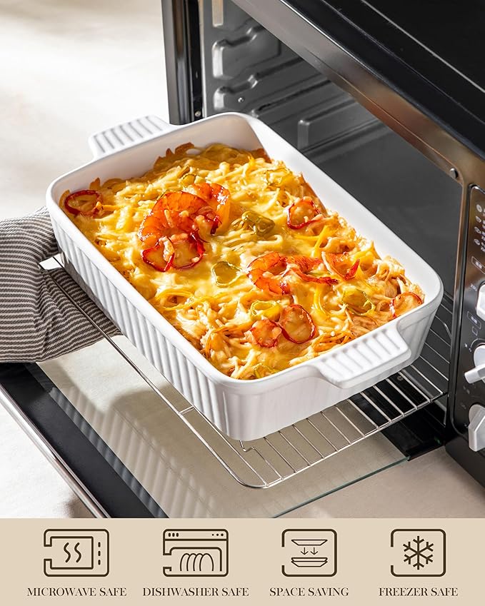 MALACASA 4.4 QT Baking Dish, 9x13 Large Casserole Dish for Oven, Ceramic Baking Pan, Rectangular