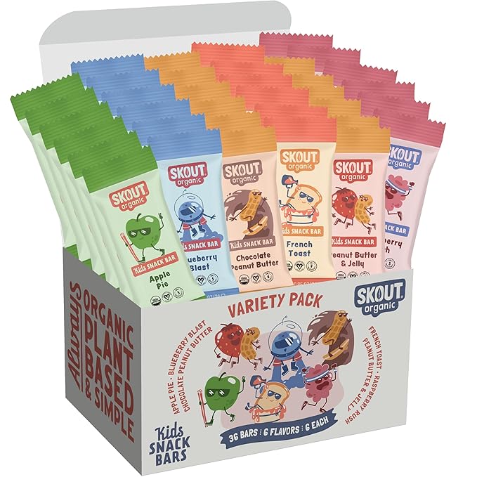 Skout Organic Kids Snack Bar Variety Pack (36 Pack) | Organic Kids Snack Bars | Plant-Based