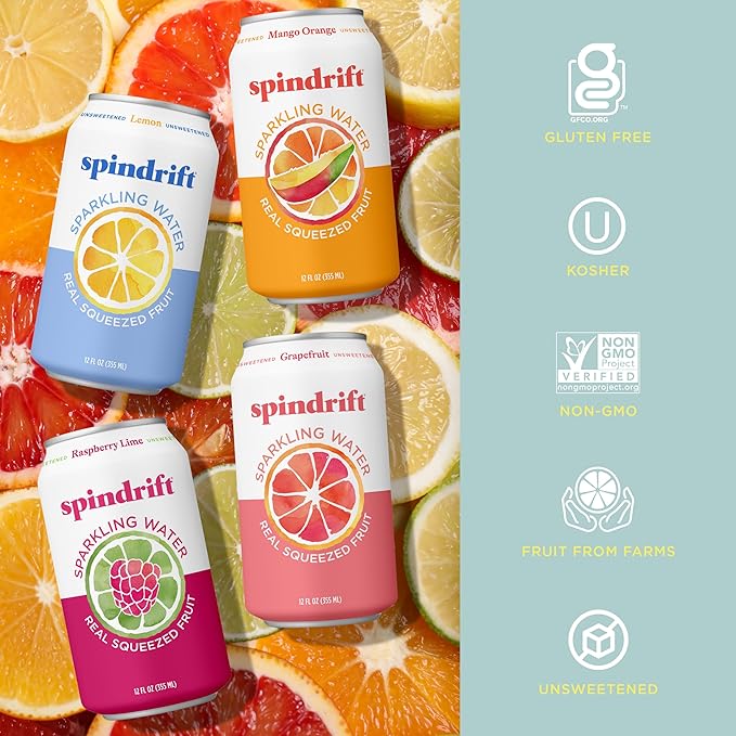 Spindrift Sparkling Water, 4 Flavor Variety Pack, Made with Real Squeezed Fruit, 12 Fl Oz (Pack of