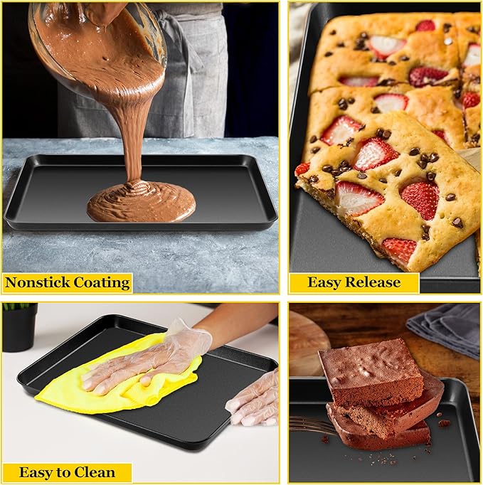 E-far Cookie Baking Sheet Set of 3, Nonstick Metal Sheets Pans Jellyroll Trays for Oven