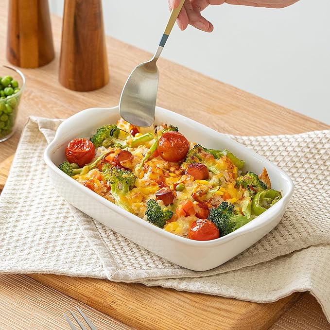 3-Pack Ceramic Baking Dishes Set,Heavy-Duty Oven-Safe Stoneware,Deep Rectangular Casserole Pans for