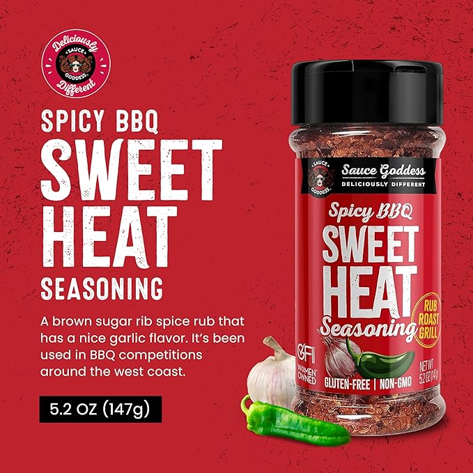 Sauce Goddess - Spicy BBQ Sweet Heat Spice Shaker - Barbeque Rub with Brown Sugar, Garlic, and