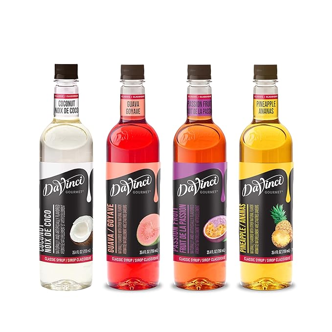DaVinci Gourmet Classic Syrup, Tropical Flavor Variety Pack - Coconut, Guava, Passion Fruit
