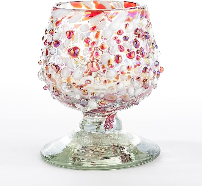 Authentic Mexican Tequila Shot Glasses (Set of 4) - Hand Blown 2oz Mini Snifters - Festive Red &