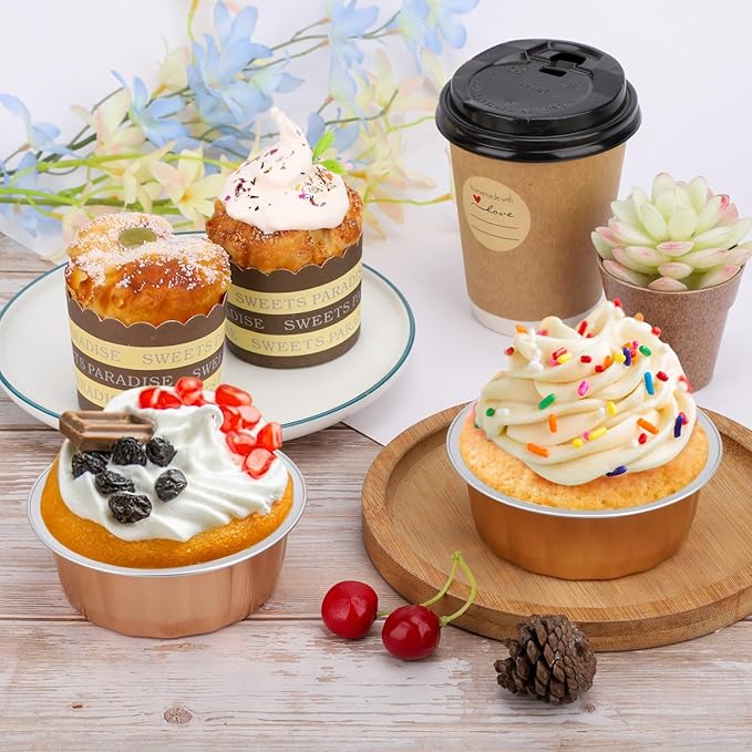 Beasea Aluminum Ramekins, 8oz 100 Pack Disposable Ramekins Foil Cups Baking 3.9" Ramekin Cup