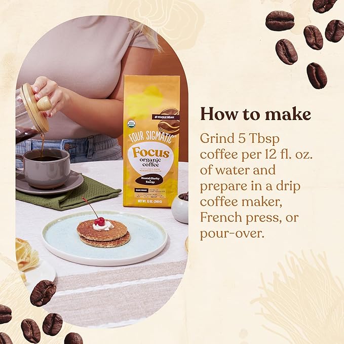 Four Sigmatic Dark Roast Organic Whole Bean Coffee | Gourmet Nootropic Mushroom Coffee Beans with