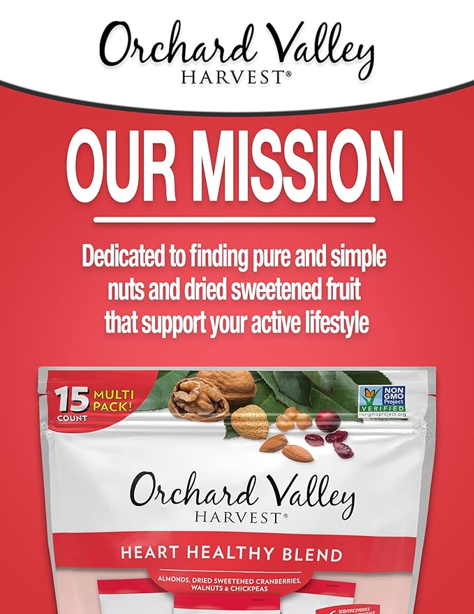 Orchard Valley Harvest Heart Healthy Blend, 1 Ounce Bags (Pack of 15), Almonds, Cranberries