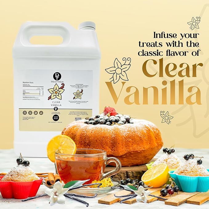 Dolce Flav Clear Double Strength Imitation Vanilla Extract - 1 Gallon - Gluten-Free, Keto-Friendly