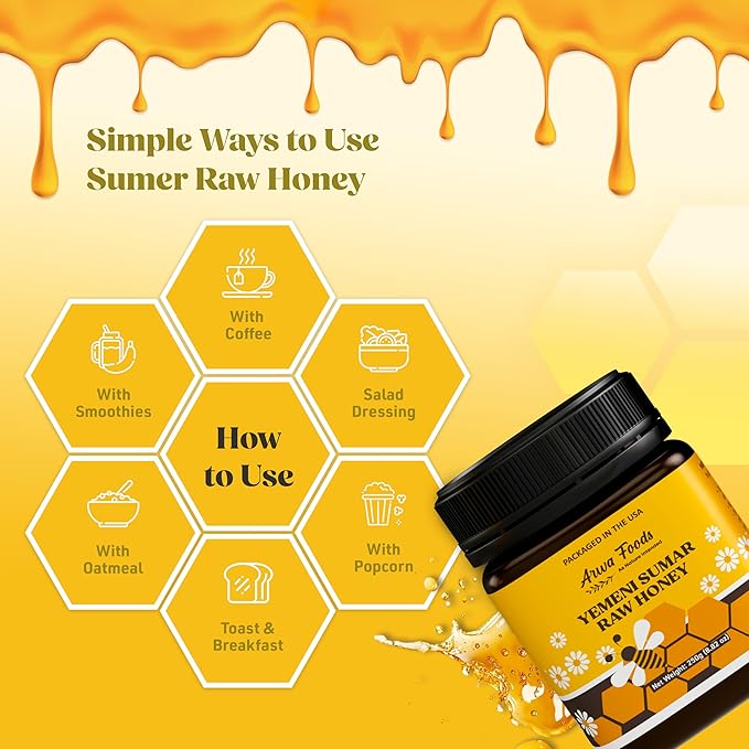Arwa Foods Yemeni Al-Samar Raw Honey - Royal Yemeni Raw Organic honey from Wadi of Douan - 100%