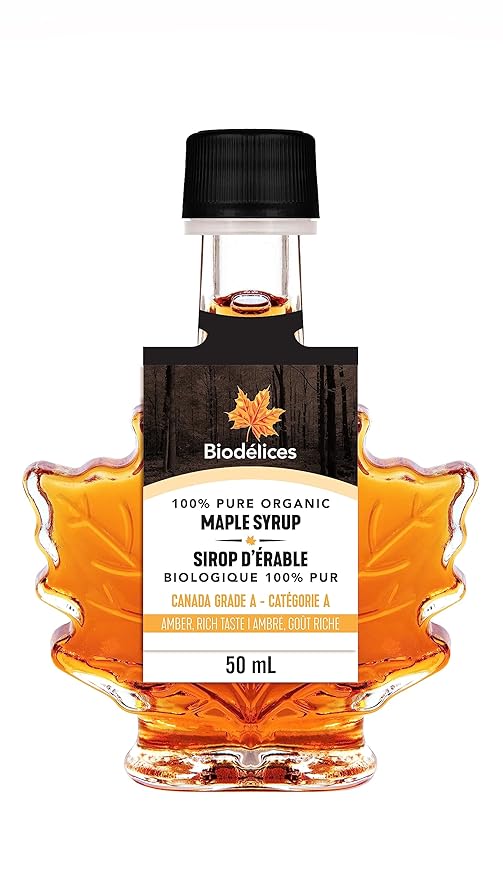 Biodélices 100% Pure Organic Maple Syrup - Premium Grade A - Quebec's Finest in Elegant Maple Leaf
