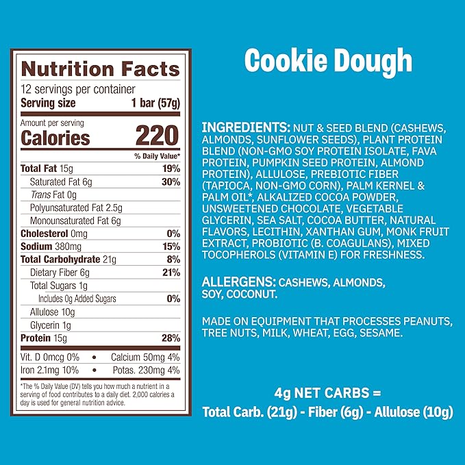 Munk Pack 15g Probiotic Keto Protein Bars - Low Sugar, High Protein -1g Sugar, 4g Net Carbs. Vegan