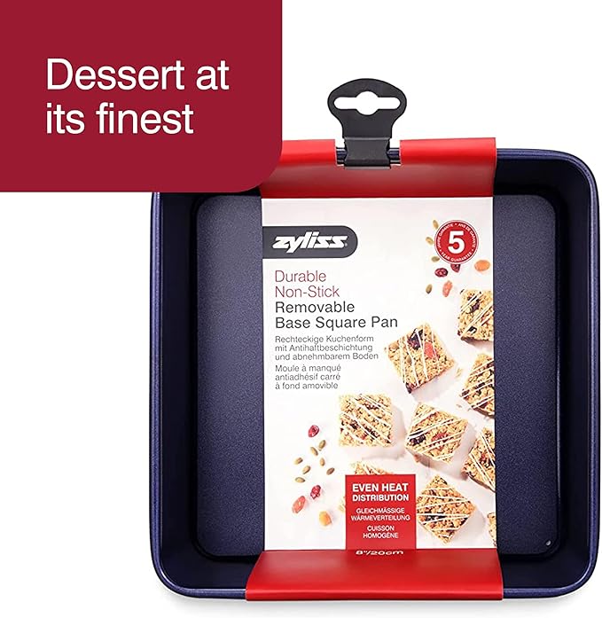Zyliss E980201 Non-Stick Loose Base Square Cake Tin | 20cm/8in | Carbon Steel | Dark Blue | Baking