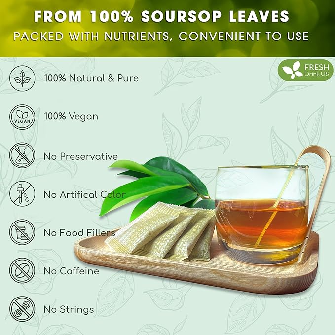FreshDrinkUS, Premium 33 Soursop Graviola Leaf Tea Bags, 100% Natural & Pure from Soursop Leaves
