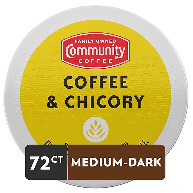 Community Coffee Coffee & Chicory 72 Count Coffee Pods, Medium-Dark Roast, Compatible with Keurig