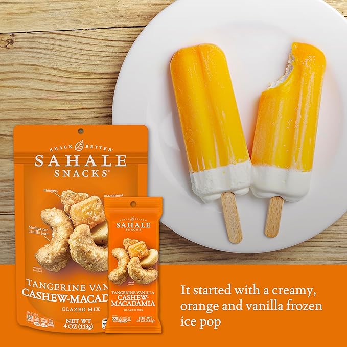 Sahale Snacks Tangerine Vanilla Cashew-Macadamia Glazed Mix, 4 oz Pouches (6 Packs) - Dry-Roasted