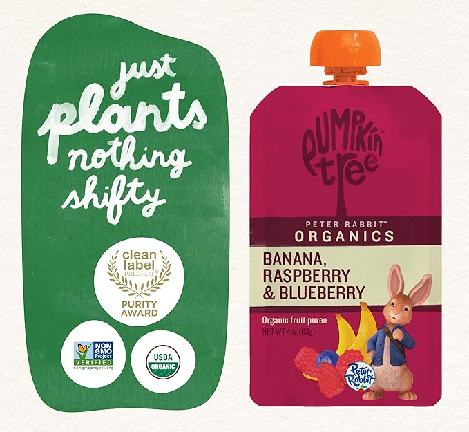 Pumpkin Tree Peter Rabbit Organics, Organic Raspberry, Banana and Blueberry 100% Pure Fruit Snack