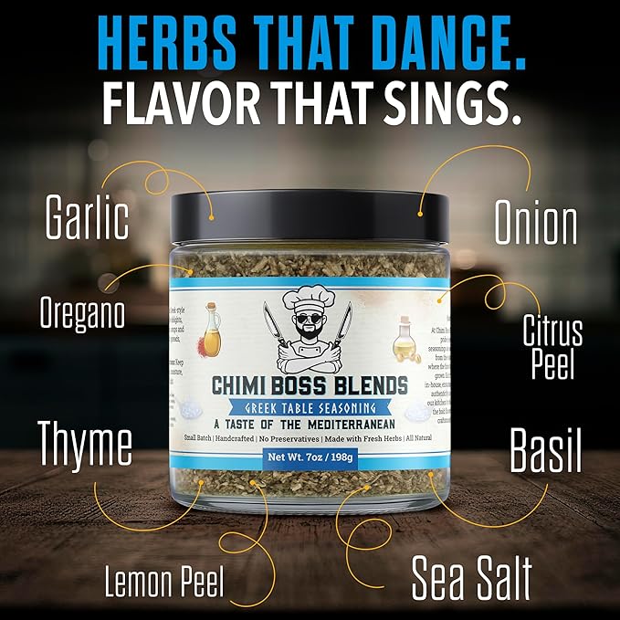 Chimi Boss Greek Table Seasoning, 7oz of Zest ??All-Purpose Mediterranean Herb Blend for Chicken