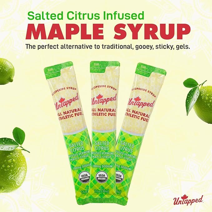UnTapped Salted Citrus Infused Vermont Maple Syrup Packets for Athletes, Box of 20 - 1 fl oz | Pure