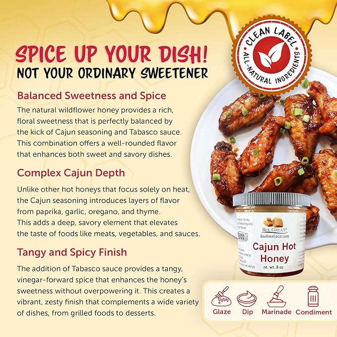 Bee Great Cajun Hot Honey – Sweet & Spicy Honey Infused with Cajun Peppers – Perfect for Pizza