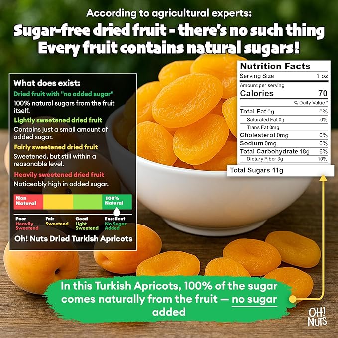 Oh! Nuts Dried Apricots Turkish - 2 lb - Dried Fruit - No Sugar Added - Dehydrated Fruit Bites