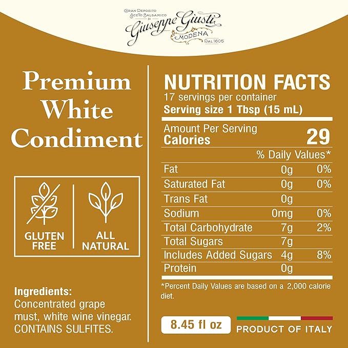 Giusti White Balsamic Vinegar Dressing – Condiment for Cooking and Finishing Dishes such as Salads