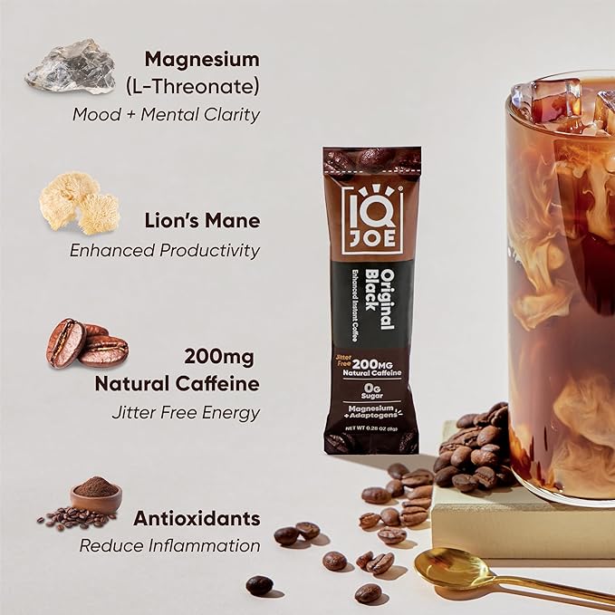 IQJOE Mushroom Coffee Packets (40 Servings) Lion’s Mane, Magtein Magnesium, Antioxidants