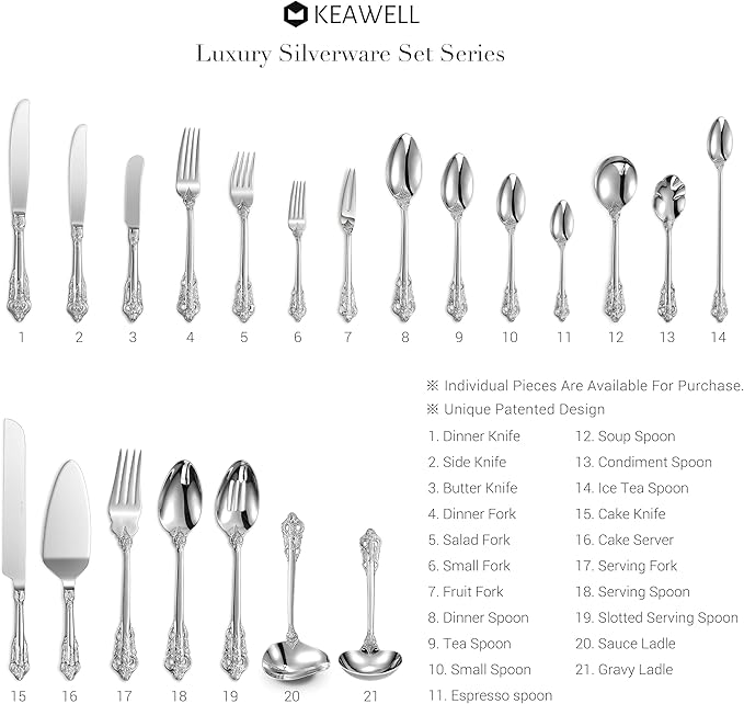 KEAWELL Gorgeous Round Soup Spoon, Set of 4, 18/10 Stainless Steel, Luxury Bouillon Spoon