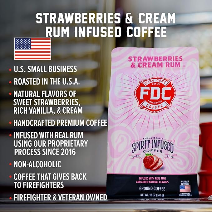 Fire Department Coffee - Gives Back to Firefighters - Strawberries & Cream Rum Infused Ground