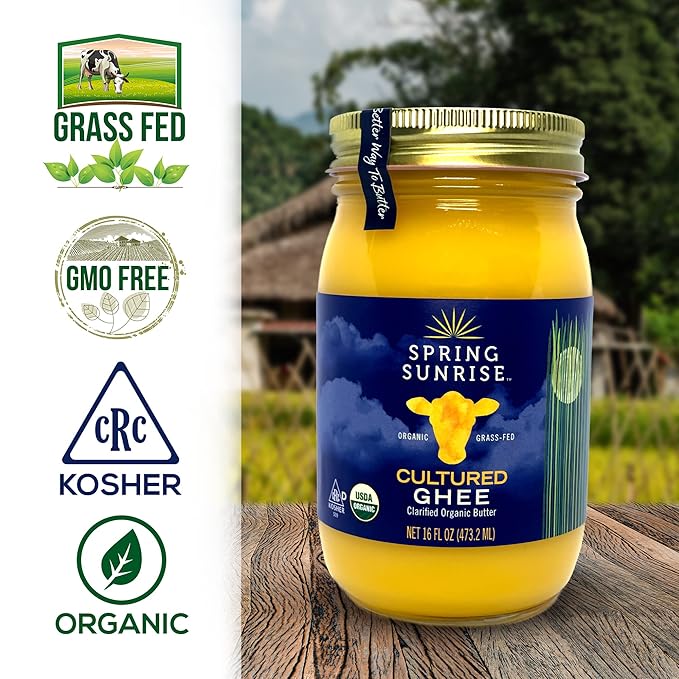 Spring Sunrise Grass Fed Organic Cultured Ghee - USDA Certified Clarified Butter - Keto & Paleo