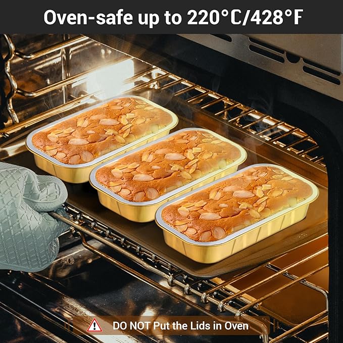 EUSOAR Disposable Ramekins with Lids, Gold 20.9oz 50pcs Mini Cake Pans with Lids，Disposable Bread